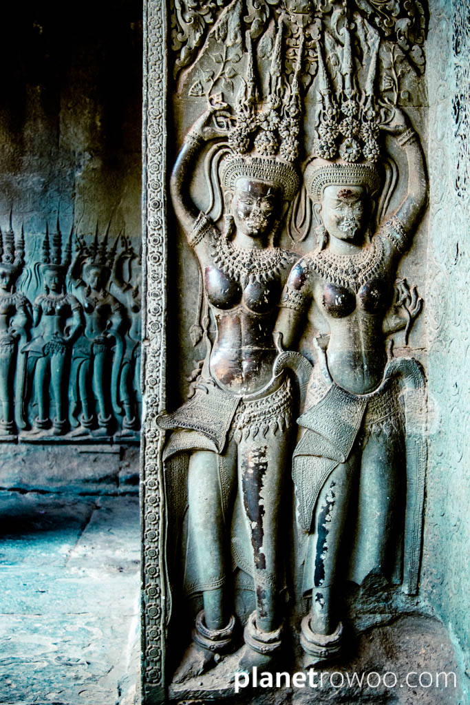 Aspara (celestial dancer) bas-reliefs at Angkor Wat, Angkor, Siem Reap, Cambodia, 2018