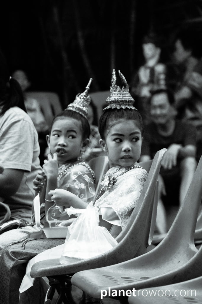 Young beauty pageant contestants at the Sunday Walking Street Market, Chiang Mai, Thailand, 2018