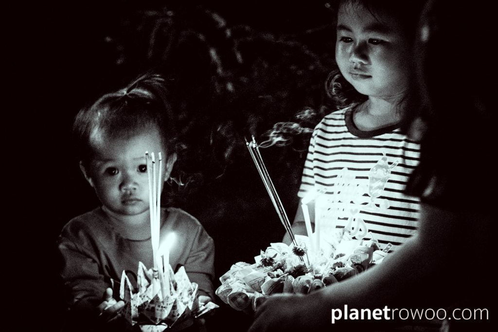 Thai children with ‘krathong’ offerings, Loy Krathong Festival, Chiang Mai, Northern Thailand⁣⁣⁣⁣, 2019