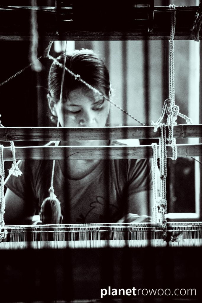 Inpawkhone village woman at her weaving loom, Inle Lake, Myanmar, 2017