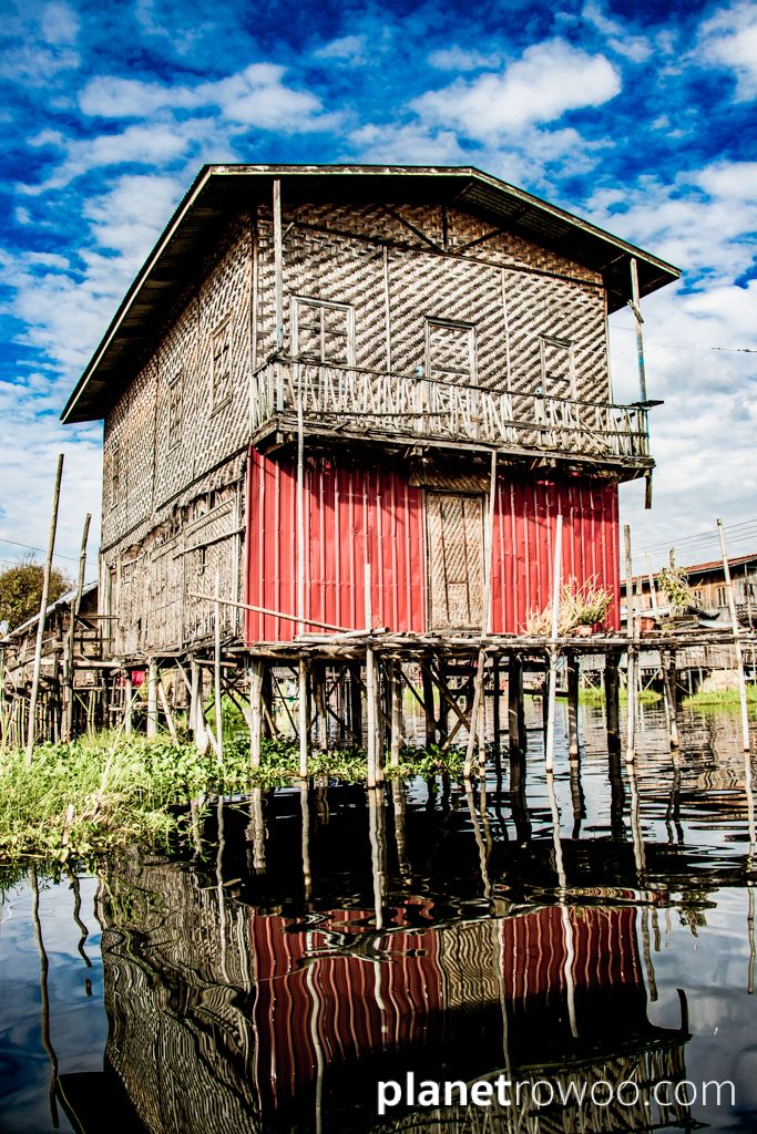 Traditional bamboo stilt house, Inle Lake floating village, Myanmar, 2017