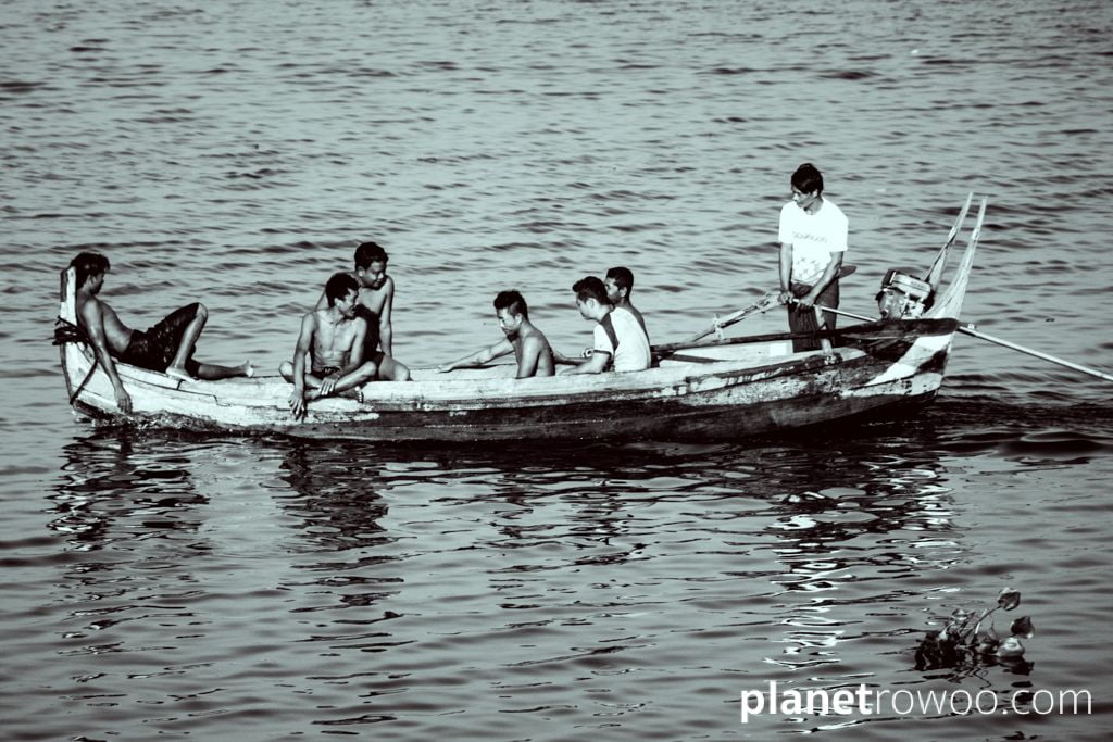 Local youths on Taungthaman Lake, Amarapura, Myanmar, 2017