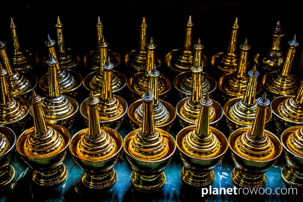 Holy water vessels, Wat Phan Tao, Chiang Mai, Northern Thailand, 2018