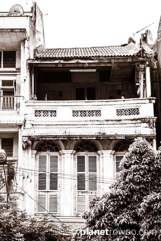 Colonial style shuttered building, Downtown Yangon, Myanmar, 2017