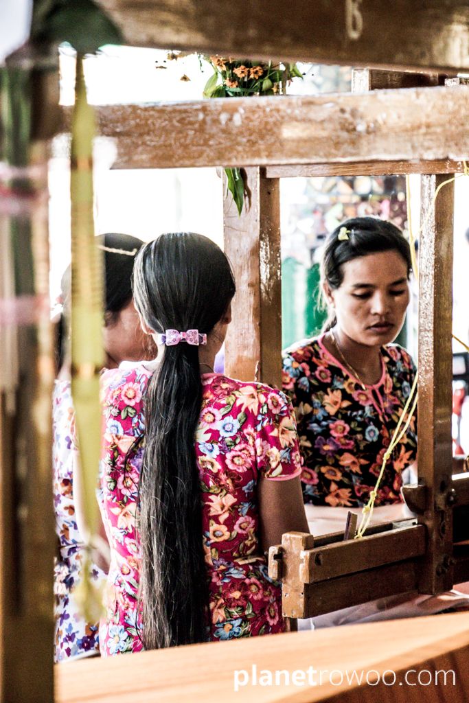 Matho Thingan robe weaving competition at the Shwedagon Pagoda, Yangon, Myanmar, 2017