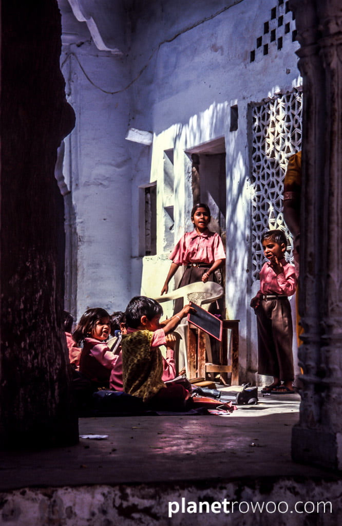 Kids in class, Pushkar, Rajasthan, Northern India, 2002 (35mm slide film)
